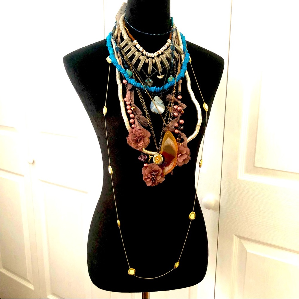 15 Necklaces - Owl Bird, Folks, Flowers, Earthy, Stones, Large, Long, Fabric